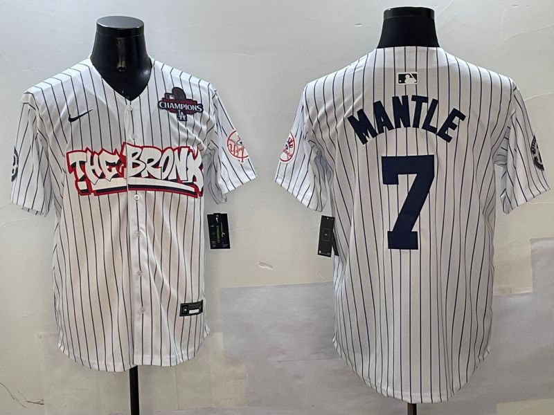 Men New York Yankees #7 Mantle White Stripe four generations Joint Name 2025 Nike MLB Jersey style 2->new york yankees->MLB Jersey